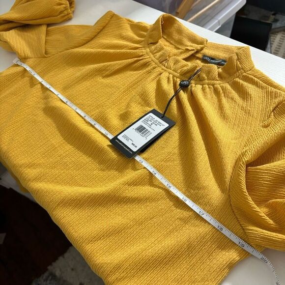 Adrianna Papell textured knit 3/4 bubble sleeves ochre medium new - Picture 7 of 11